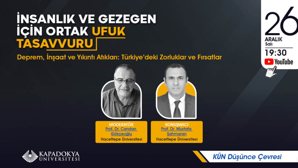 26 Aralık 2023 Salı günü saat 19:30’da Kapadokya Üniversitesi Youtube kanalından canlı yayınlanan “İnsanlık ve Gezegen İçin Ortak Ufuk Tasavvuru (KÜN Düşünce Çevresi)” seminer serisinin birinci programına...